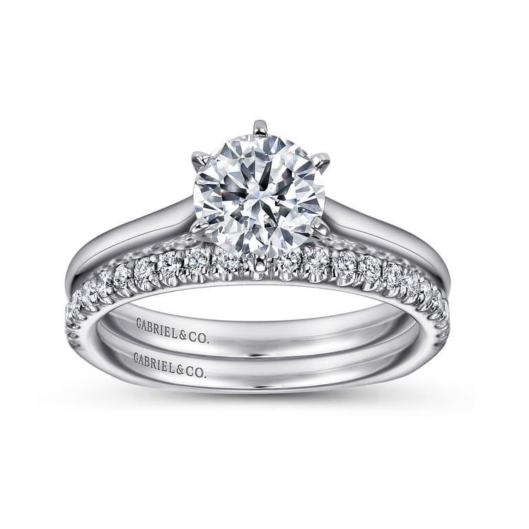 Allie - 14K White Gold 6 Prong Round Diamond Engagement Ring - Shot 4