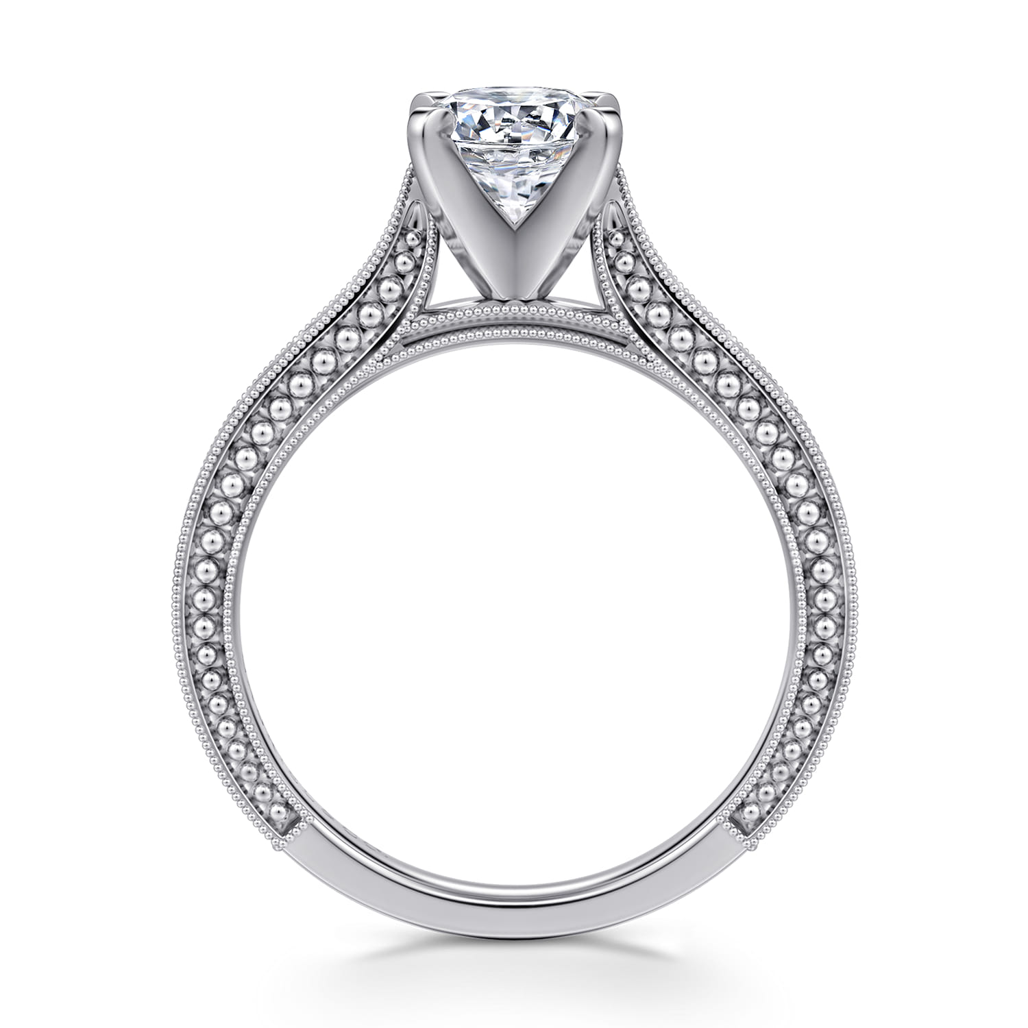 Maura - Vintage Inspired 14K White Gold Round Solitaire Engagement Ring - Shot 2