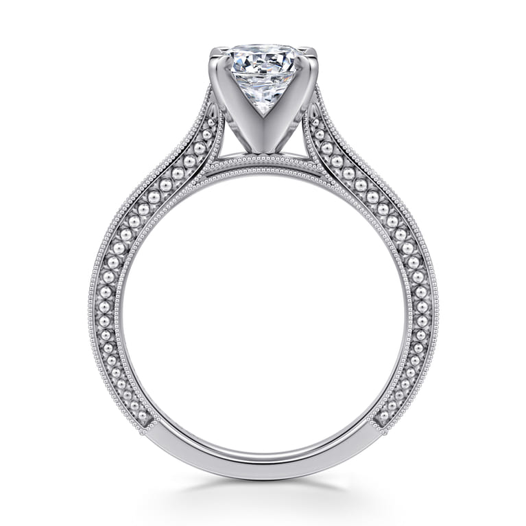 Maura - Vintage Inspired 14K White Gold Round Solitaire Engagement Ring - Shot 2