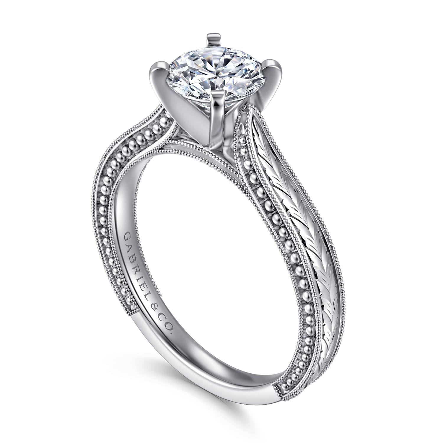 Maura - Vintage Inspired 14K White Gold Round Solitaire Engagement Ring - Shot 3