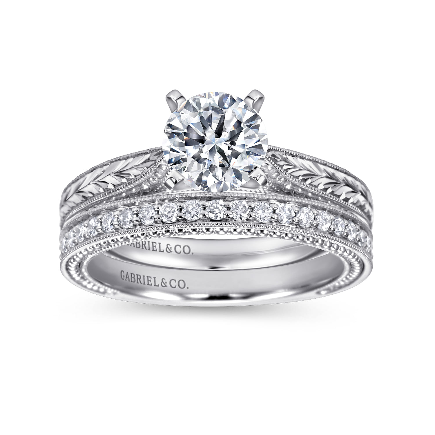Maura - Vintage Inspired 14K White Gold Round Solitaire Engagement Ring - Shot 4