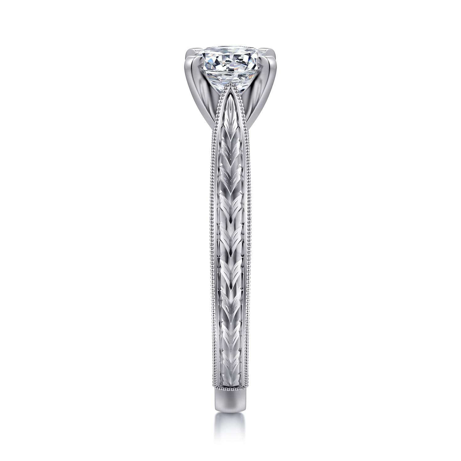 Maura - Vintage Inspired 14K White Gold Round Solitaire Engagement Ring - Shot 5