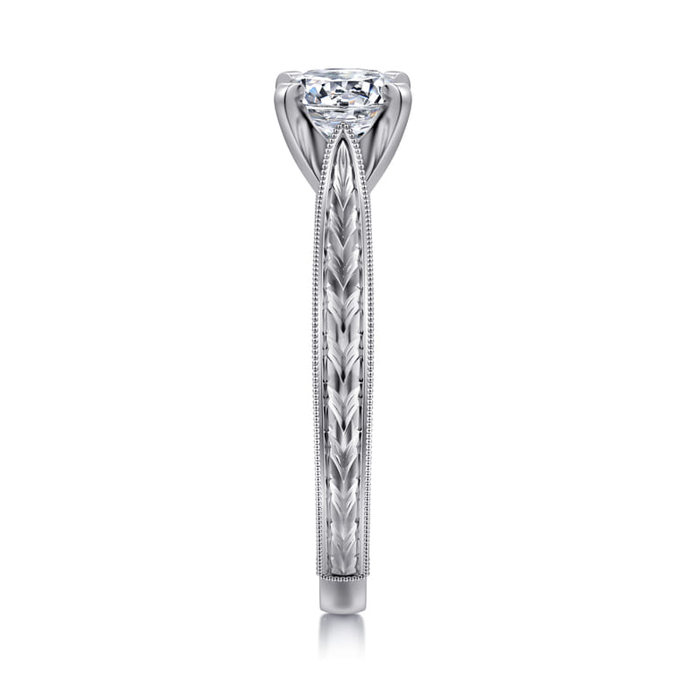 Maura - Vintage Inspired 14K White Gold Round Solitaire Engagement Ring - Shot 5