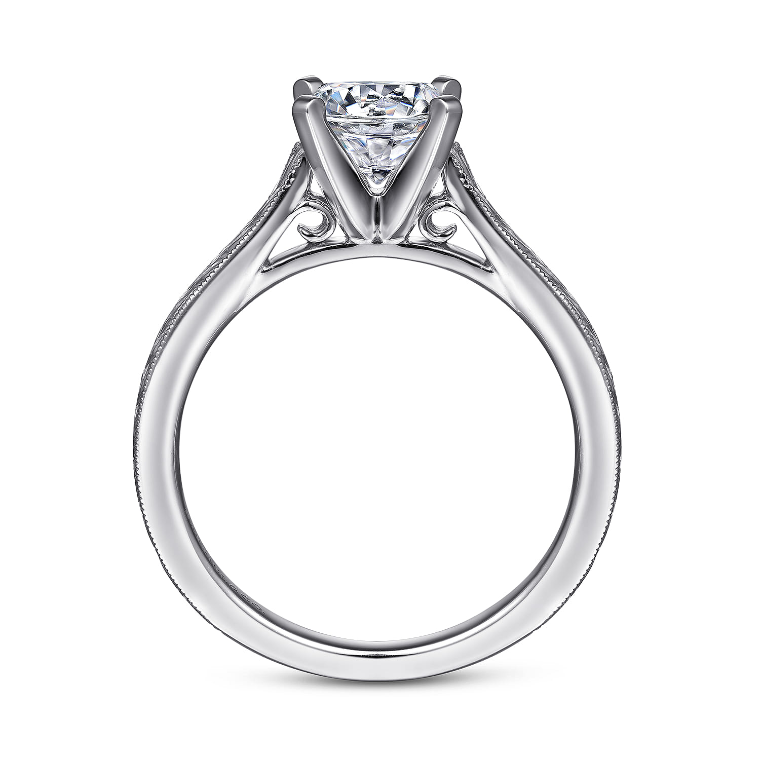 Alma - Vintage Inspired 14K White Gold Round Solitaire Engagement Ring - Shot 2