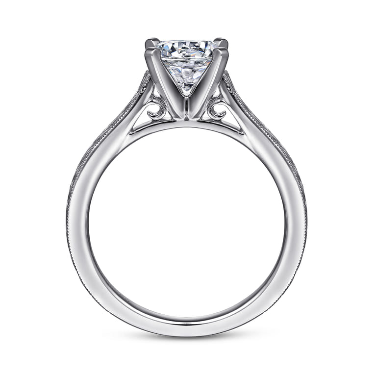 Alma - Vintage Inspired 14K White Gold Round Solitaire Engagement Ring - Shot 2