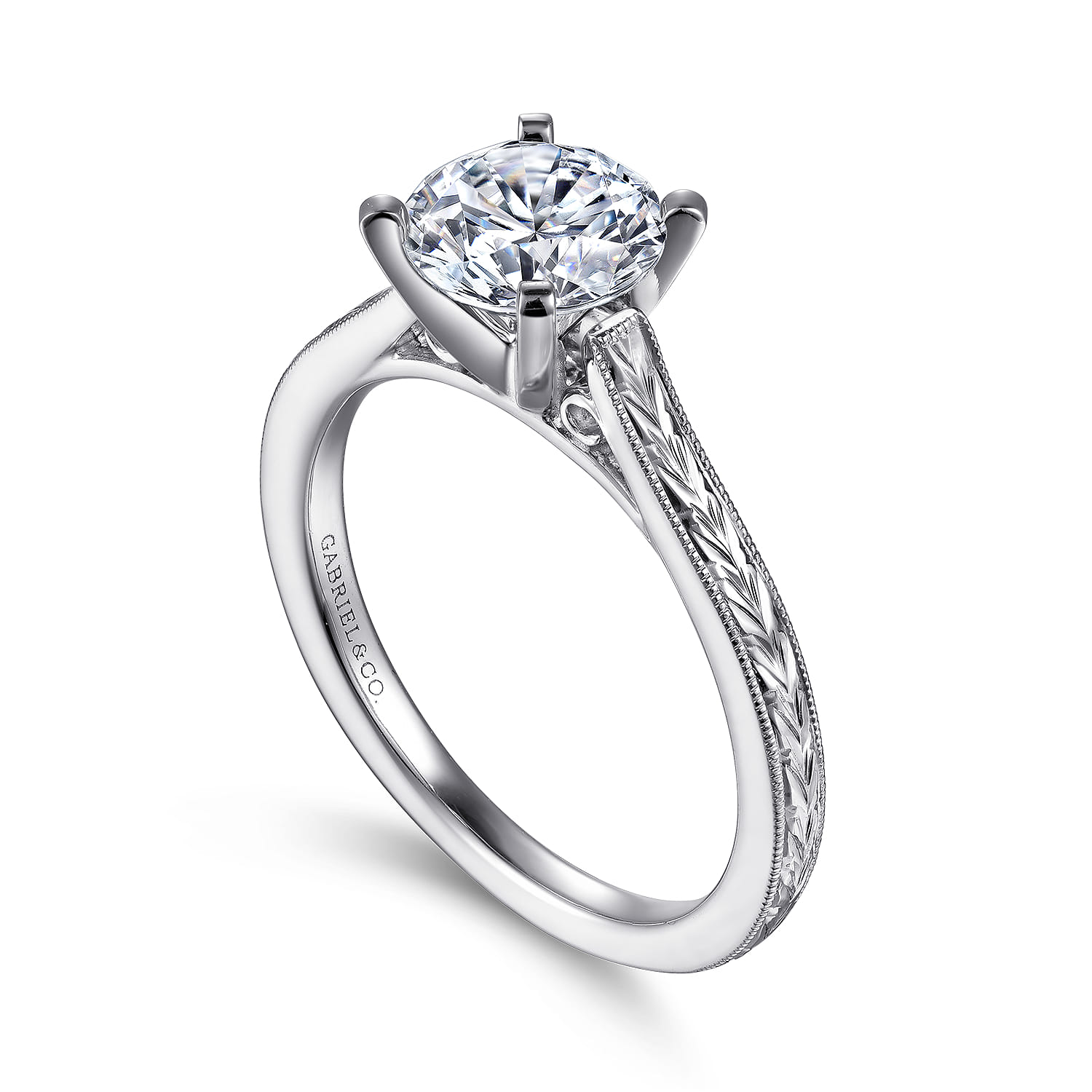 Alma - Vintage Inspired 14K White Gold Round Solitaire Engagement Ring - Shot 3