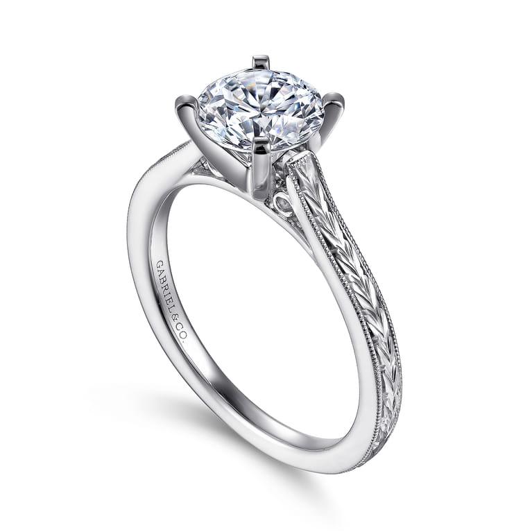 Alma - Vintage Inspired 14K White Gold Round Solitaire Engagement Ring - Shot 3