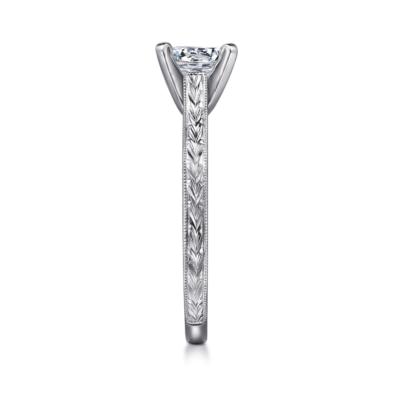 Alma - Vintage Inspired 14K White Gold Round Solitaire Engagement Ring - Shot 5