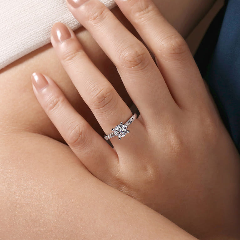 Alma - Vintage Inspired 14K White Gold Round Solitaire Engagement Ring - Shot 6
