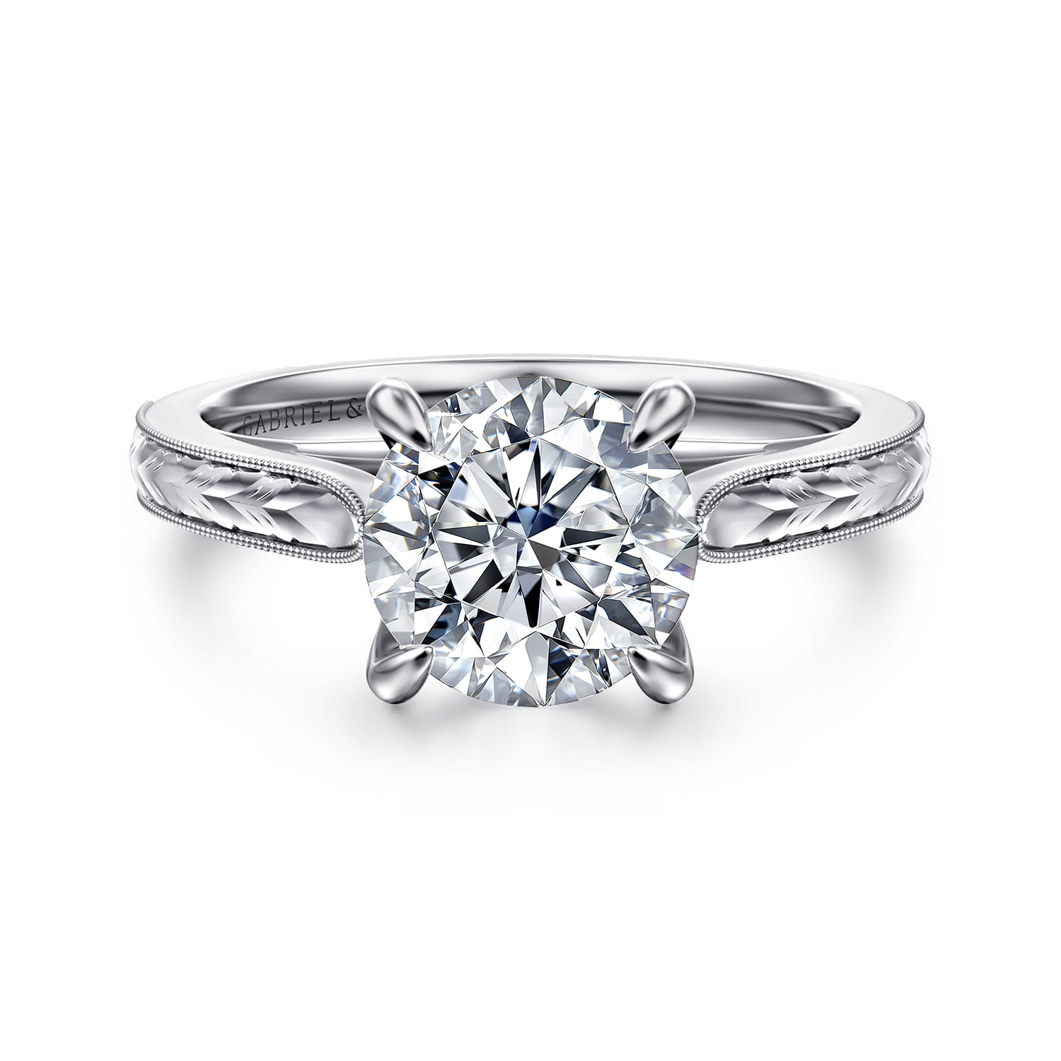 Lapis - Vintage Inspired 14K White Gold Round Solitaire Diamond Engagement Ring - Shot 1