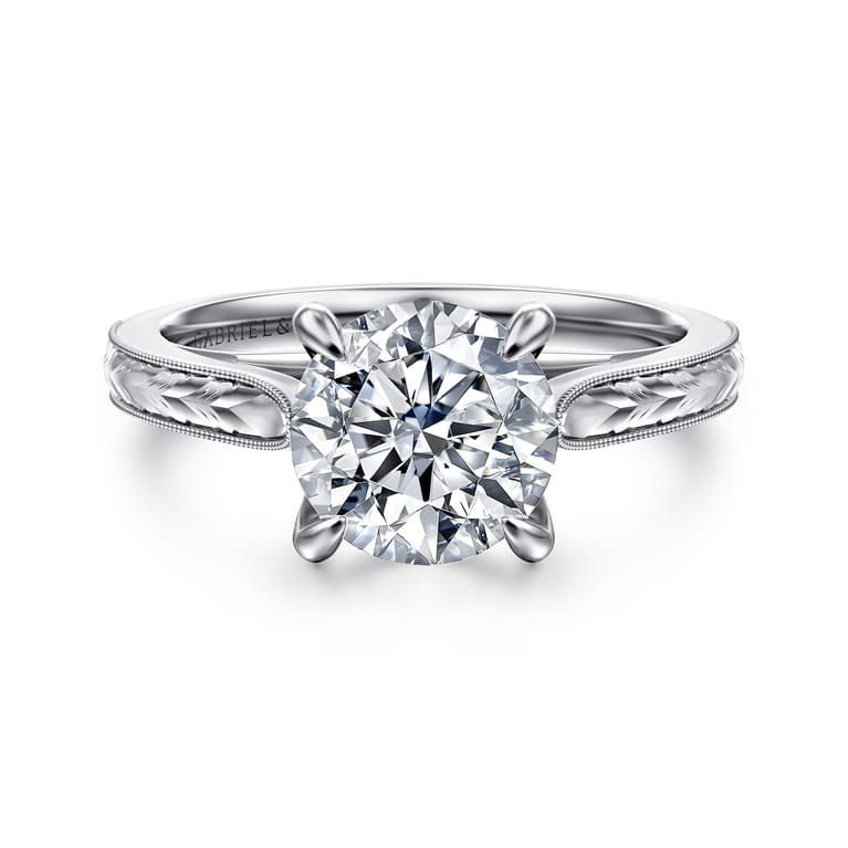Lapis - Vintage Inspired 14K White Gold Round Solitaire Diamond Engagement Ring - Shot 1