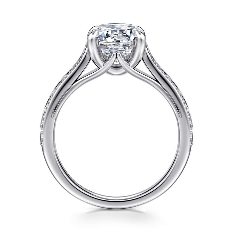 Lapis - Vintage Inspired 14K White Gold Round Solitaire Diamond Engagement Ring - Shot 2