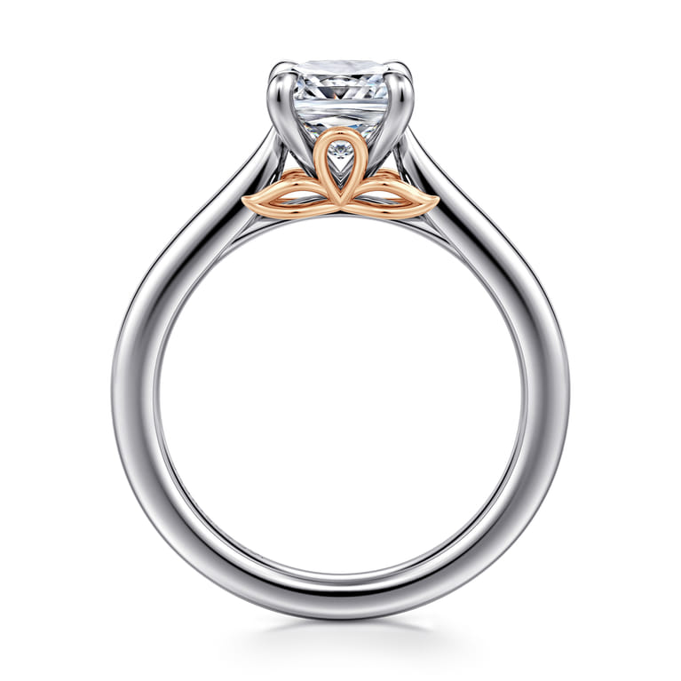 Nelia - 14K White-Rose Gold Cushion Cut Lotus Diamond Engagement Ring - Shot 2