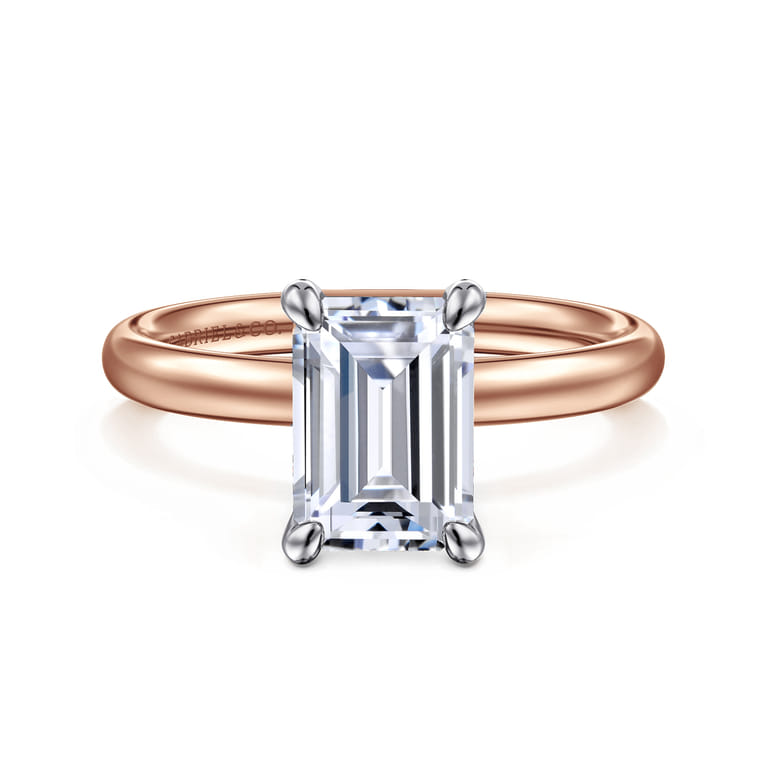 Unite - 14K White-Rose Gold Emerald Cut Solitaire Diamond Engagement Ring - Shot 1