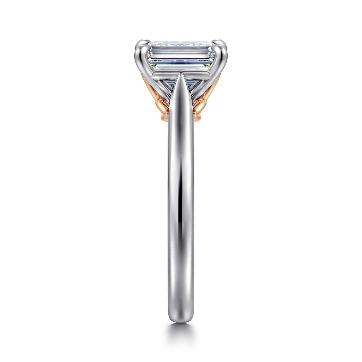 Nelia - 14K White-Rose Gold Emerald Cut Lotus Diamond Engagement Ring - Shot 4