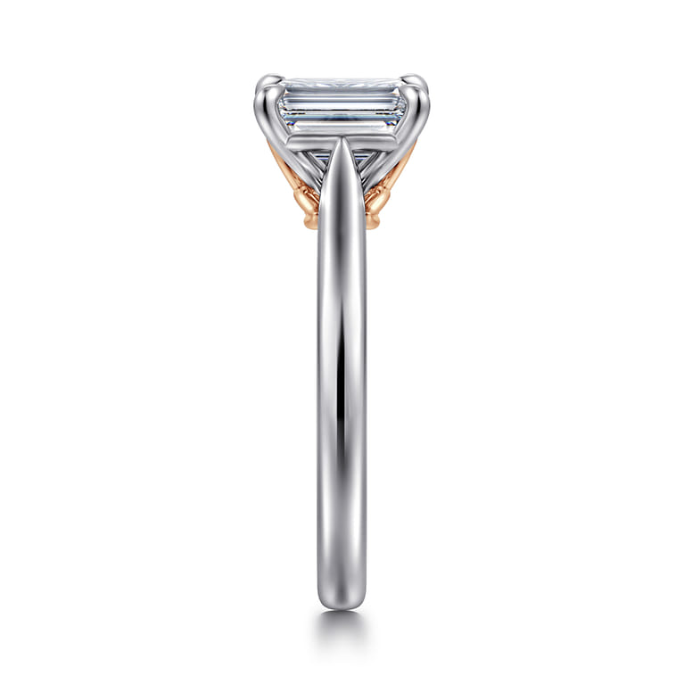 Nelia - 14K White-Rose Gold Emerald Cut Lotus Diamond Engagement Ring - Shot 4