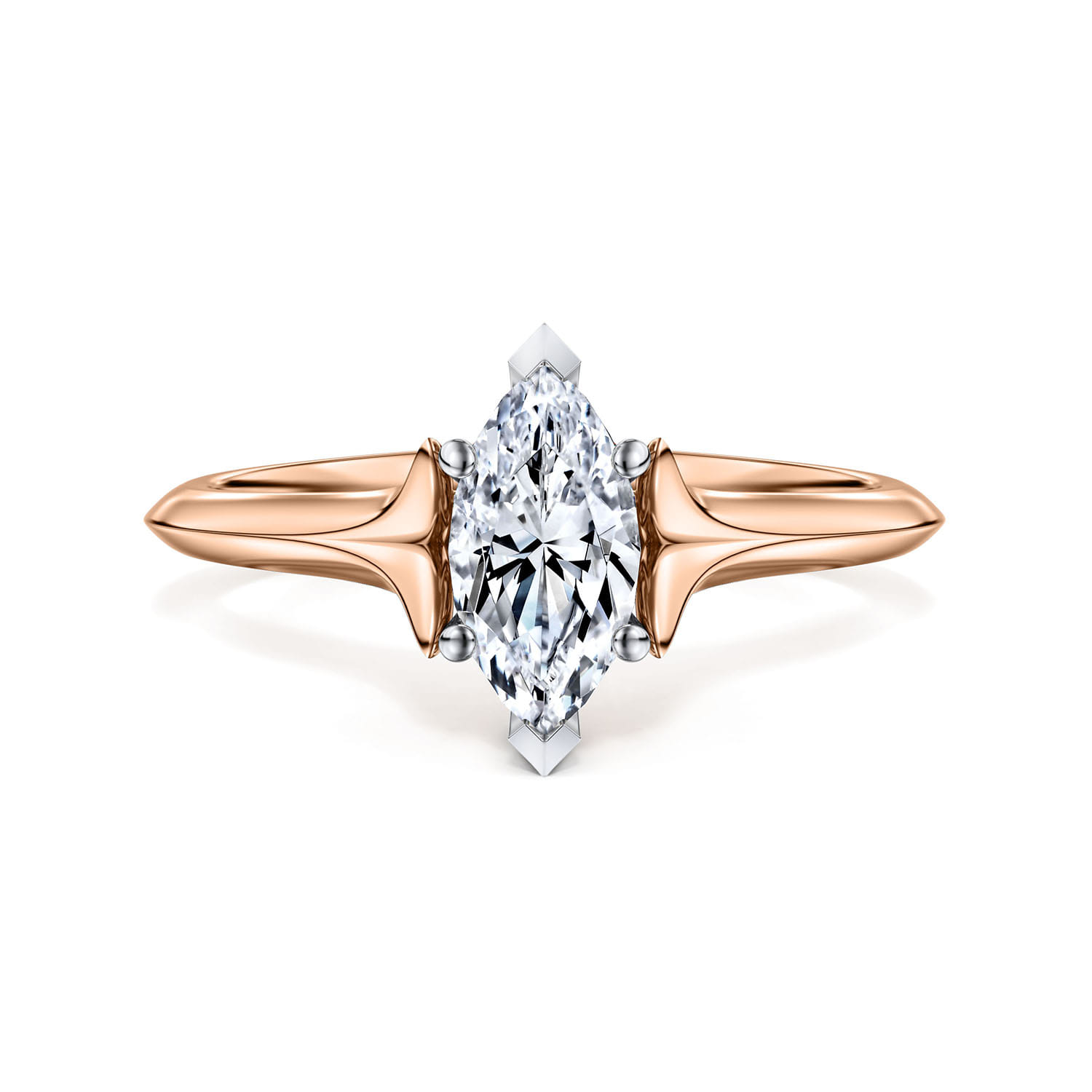 Ellis - 14K White-Rose Gold Marquise Shape Diamond Engagement Ring - Shot 1