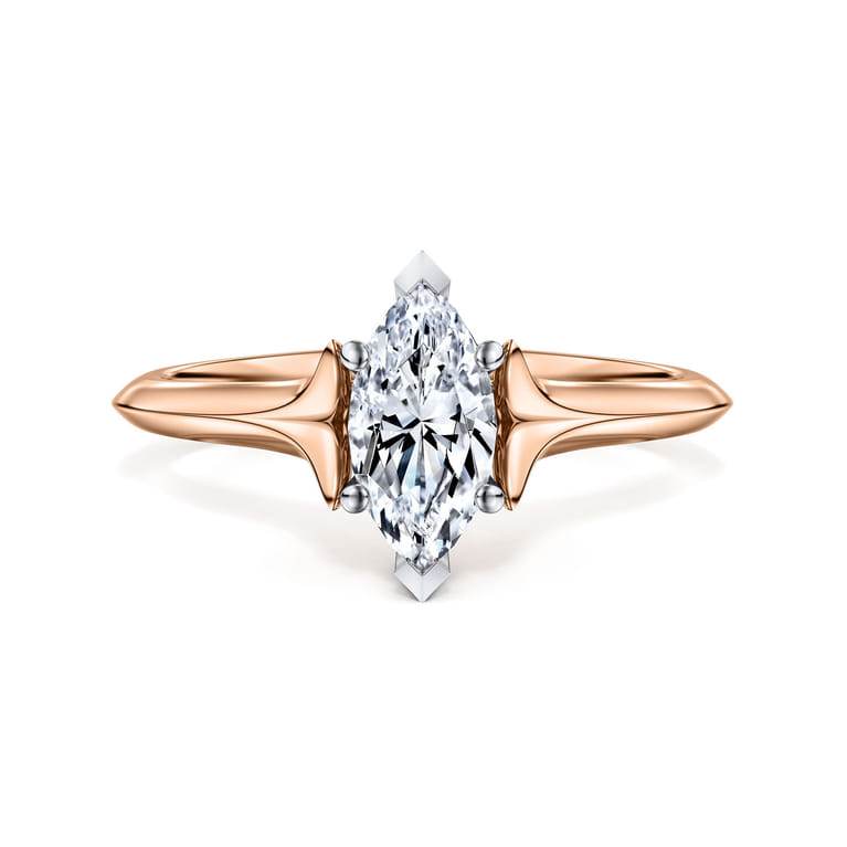 Ellis - 14K White-Rose Gold Marquise Shape Diamond Engagement Ring - Shot 1