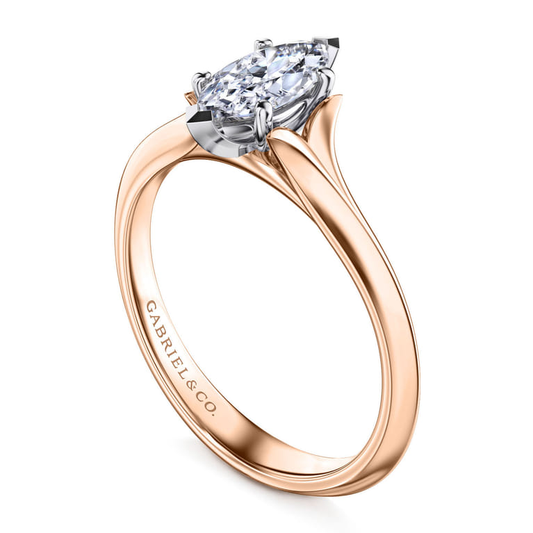 Ellis - 14K White-Rose Gold Marquise Shape Diamond Engagement Ring - Shot 3