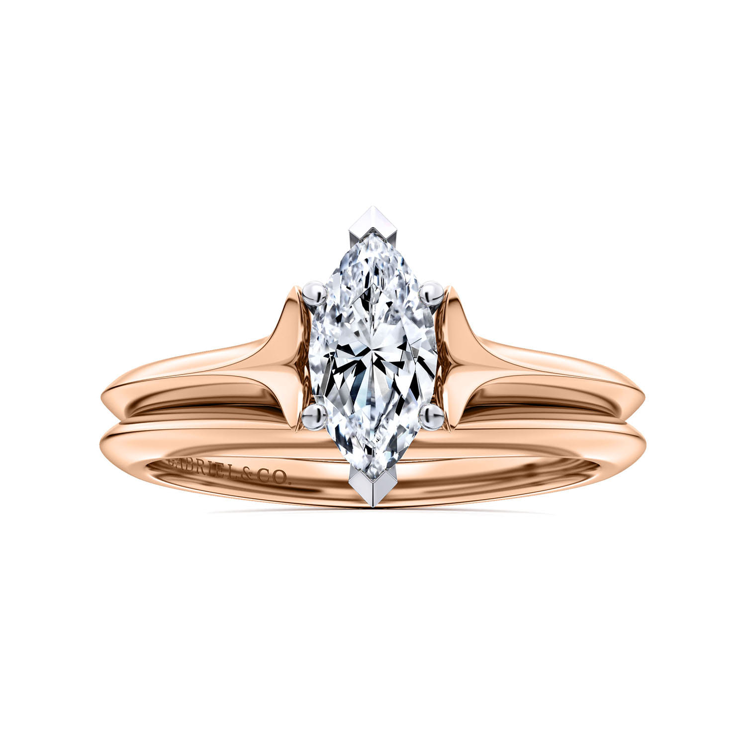Ellis - 14K White-Rose Gold Marquise Shape Diamond Engagement Ring - Shot 4