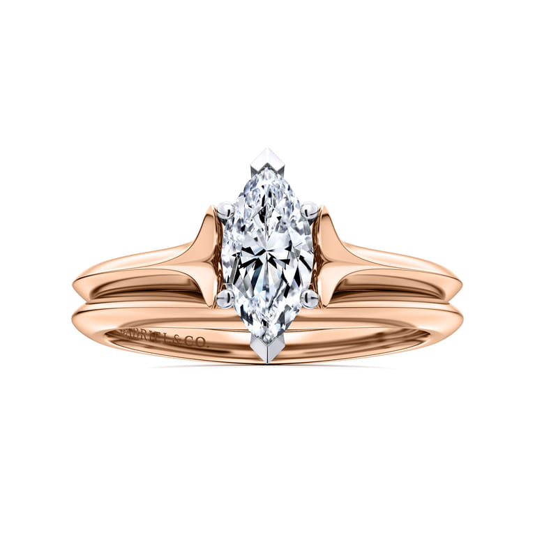 Ellis - 14K White-Rose Gold Marquise Shape Diamond Engagement Ring - Shot 4