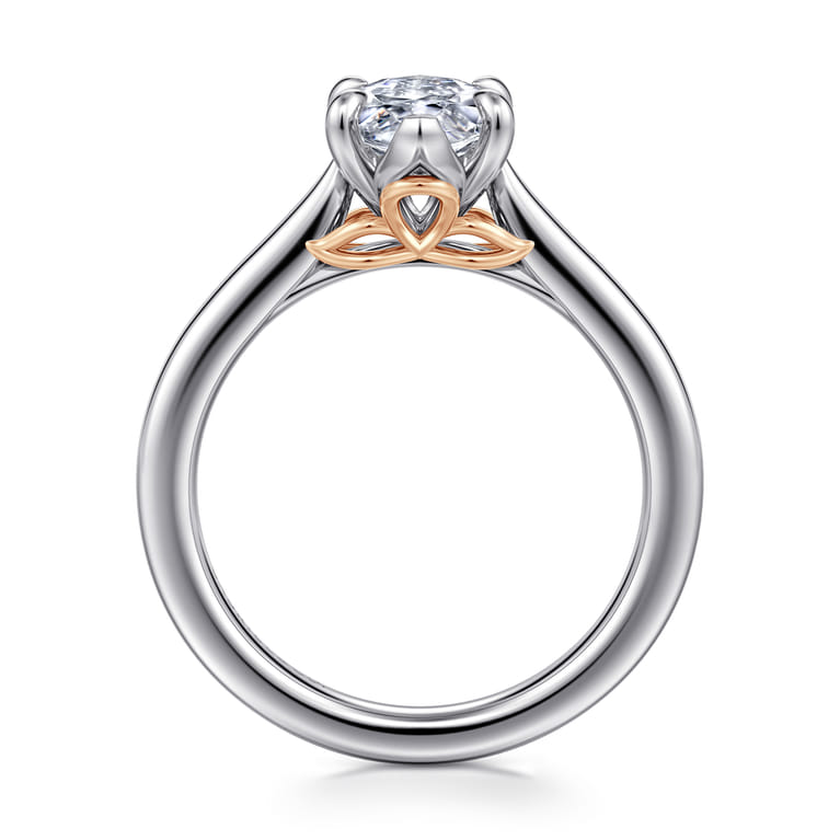 Nelia - 14K White-Rose Gold Marquise Shape Lotus Diamond Engagement Ring - Shot 2