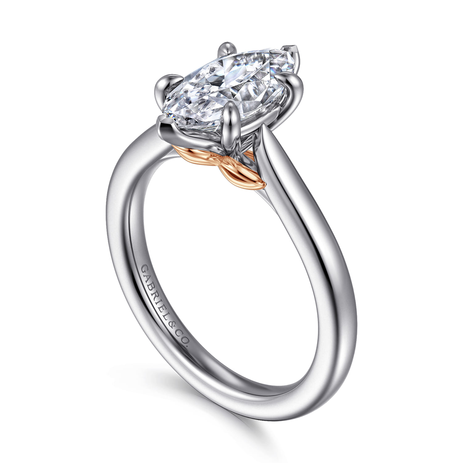 Nelia - 14K White-Rose Gold Marquise Shape Lotus Diamond Engagement Ring - Shot 3