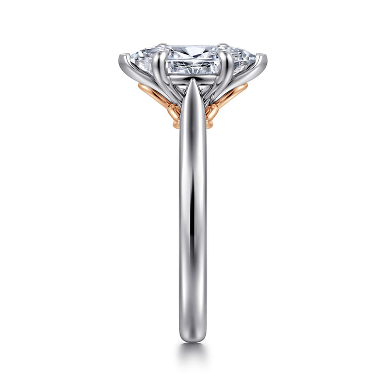 Nelia - 14K White-Rose Gold Marquise Shape Lotus Diamond Engagement Ring - Shot 4