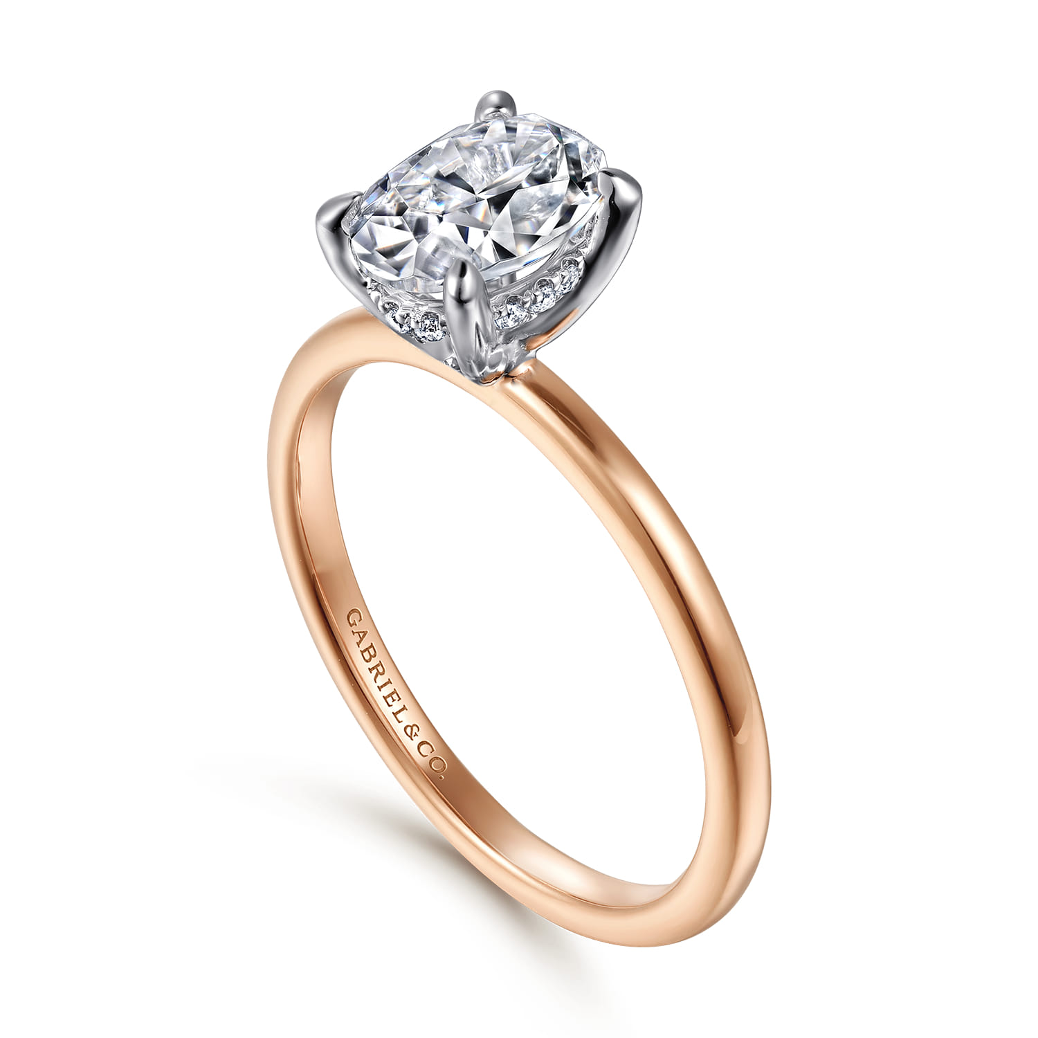 Cari - 14K White-Rose Gold Oval Diamond Engagement Ring - 0.05 ct - Shot 3