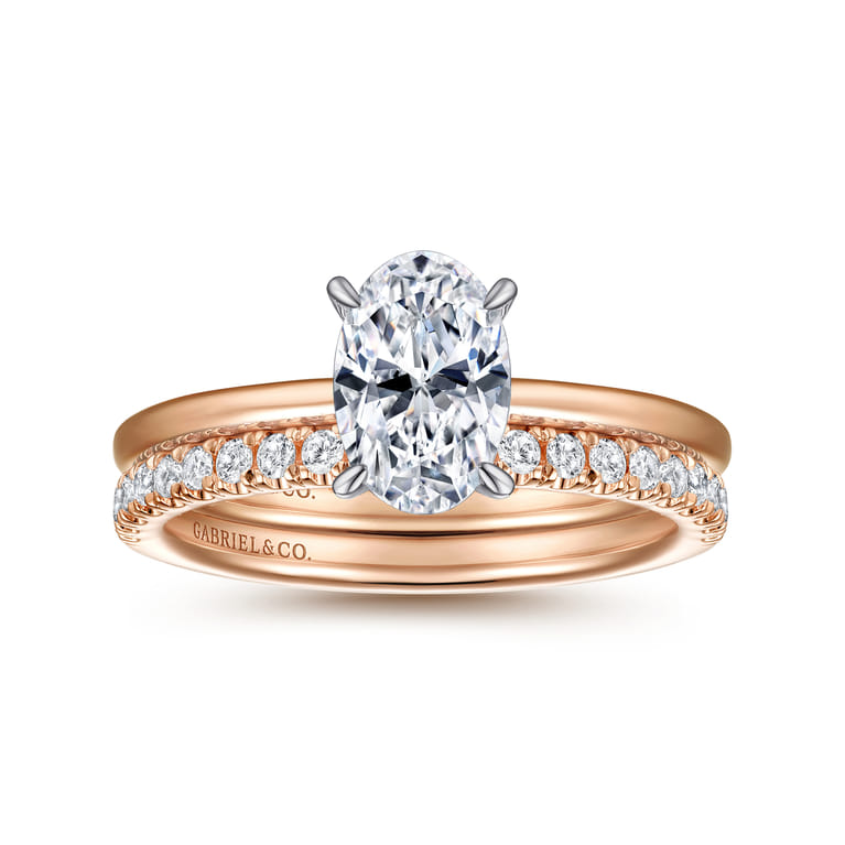 Cari - 14K White-Rose Gold Oval Diamond Engagement Ring - 0.05 ct - Shot 4
