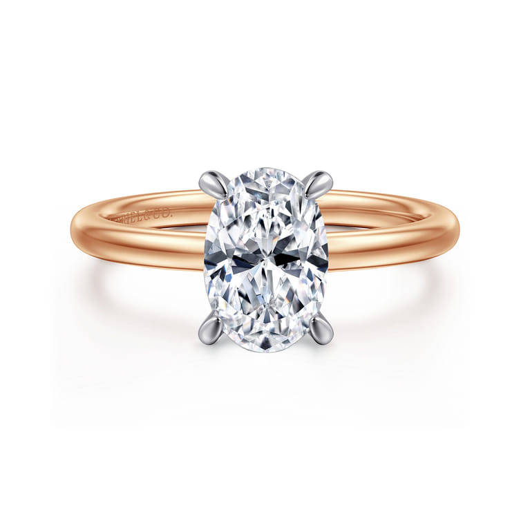 Cari - 14K White-Rose Gold Oval Diamond Engagement Ring - 0.06 ct - Shot 1