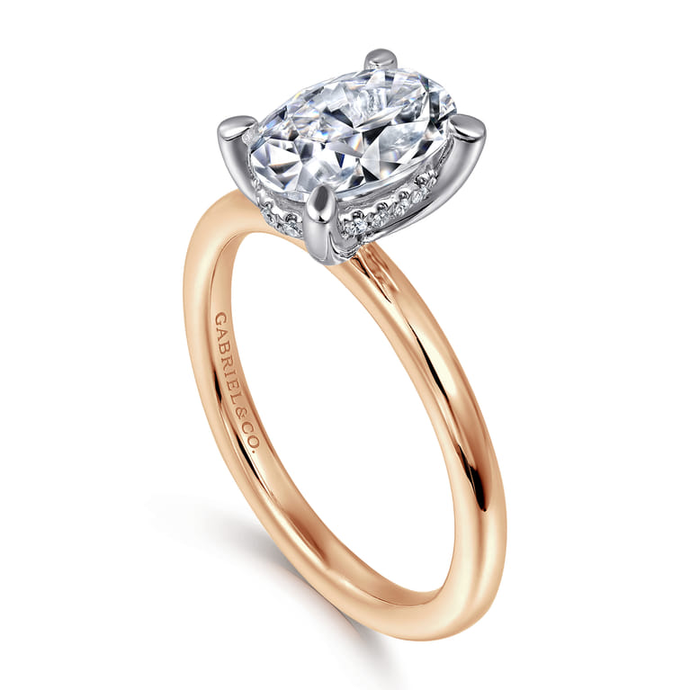 Cari - 14K White-Rose Gold Oval Diamond Engagement Ring - 0.06 ct - Shot 3