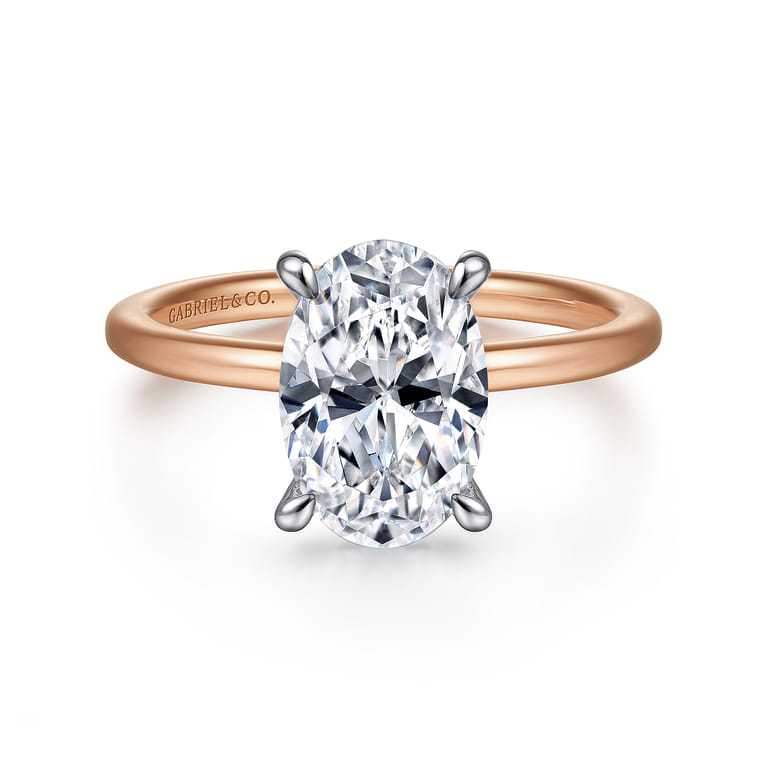 Cari - 14K White-Rose Gold Oval Diamond Engagement Ring - 0.07 ct - Shot 1