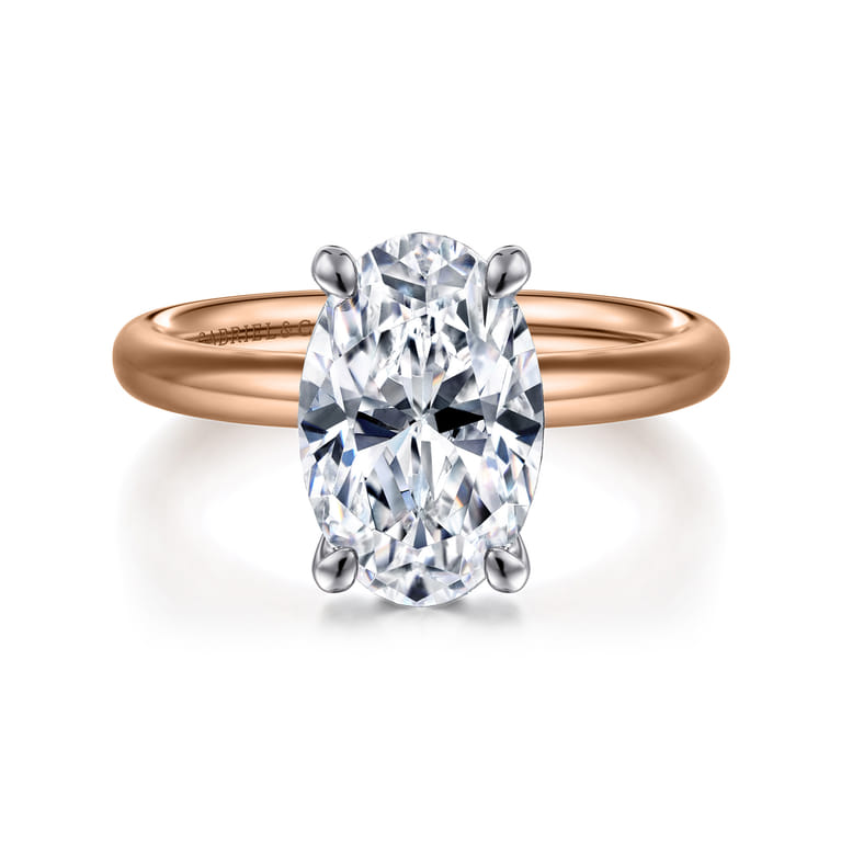 Unite - 14K White-Rose Gold Oval Solitaire Diamond Engagement Ring - Shot 1