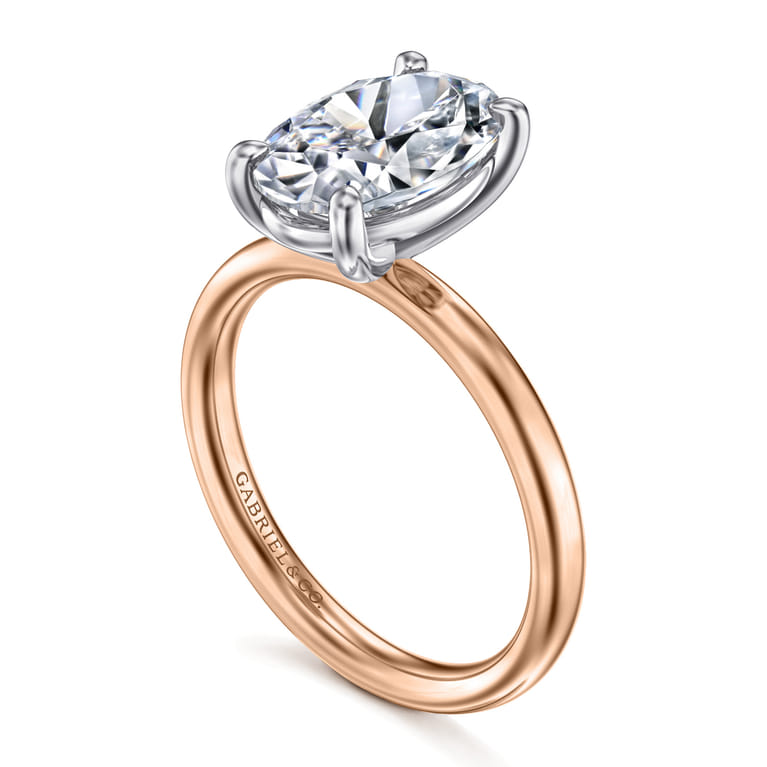 Unite - 14K White-Rose Gold Oval Solitaire Diamond Engagement Ring - Shot 3