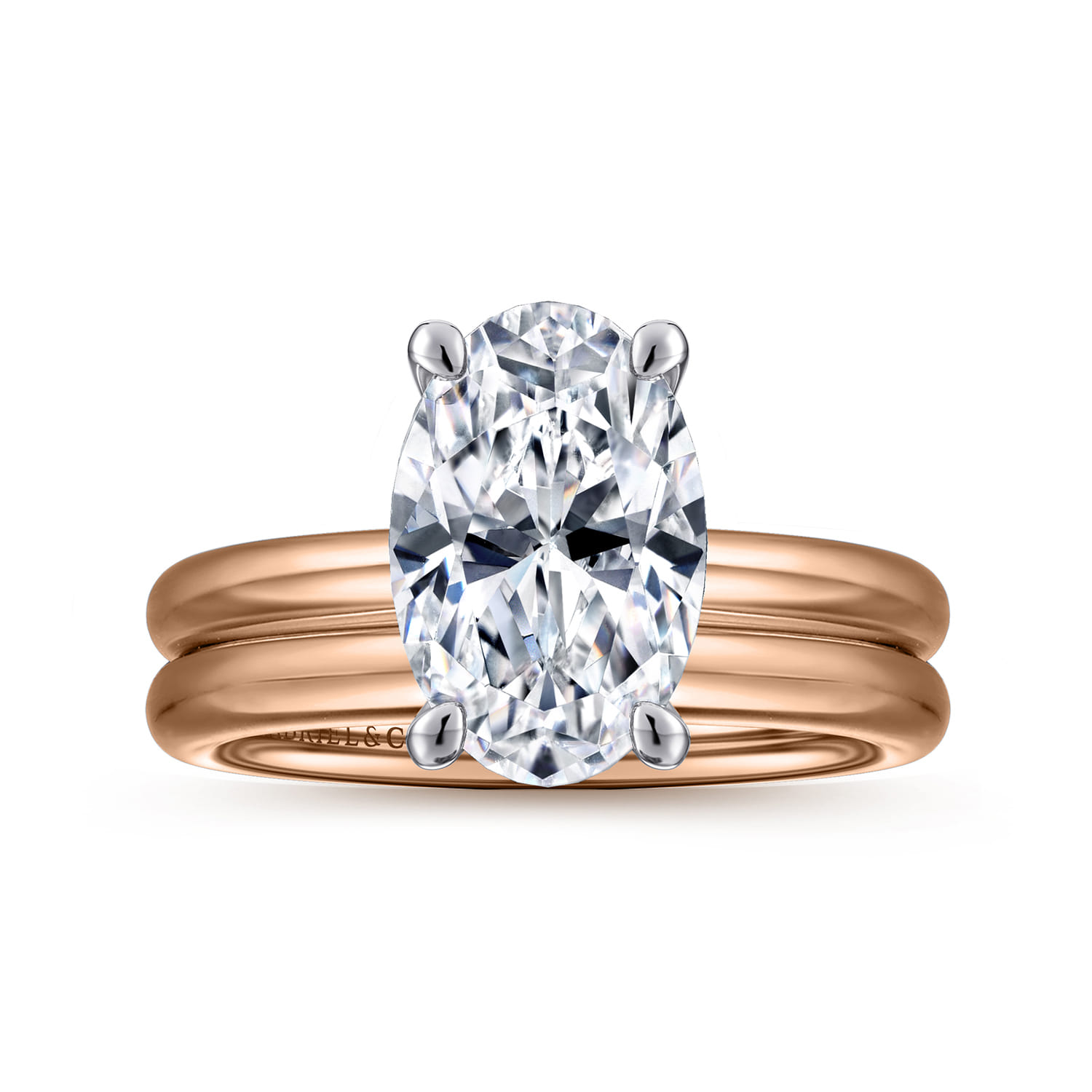 Unite - 14K White-Rose Gold Oval Solitaire Diamond Engagement Ring - Shot 4