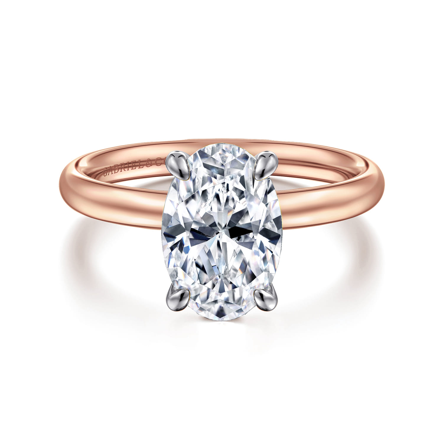 Unite - 14K White-Rose Gold Oval Solitaire Diamond Engagement Ring - Shot 1