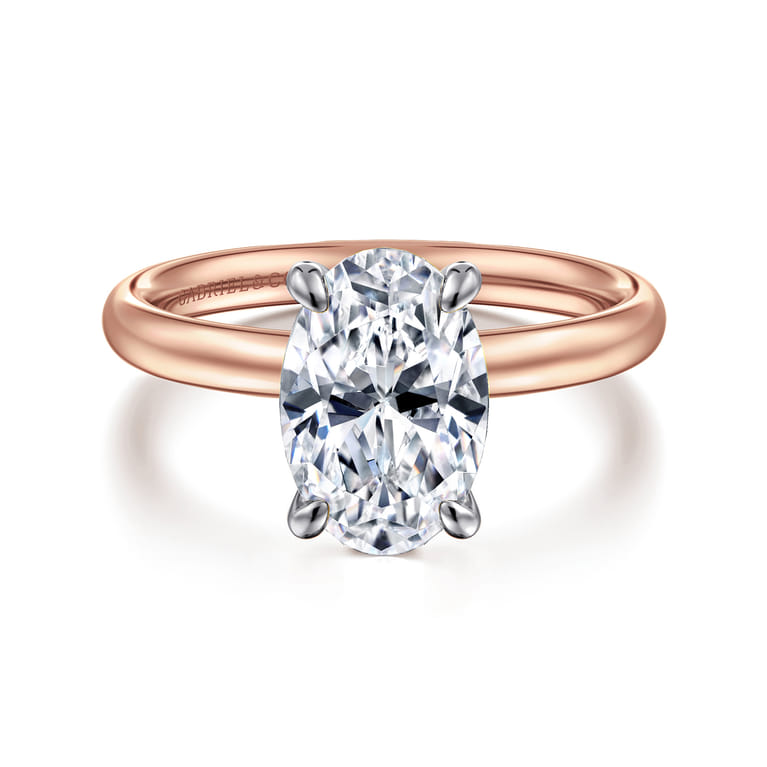 Unite - 14K White-Rose Gold Oval Solitaire Diamond Engagement Ring - Shot 1