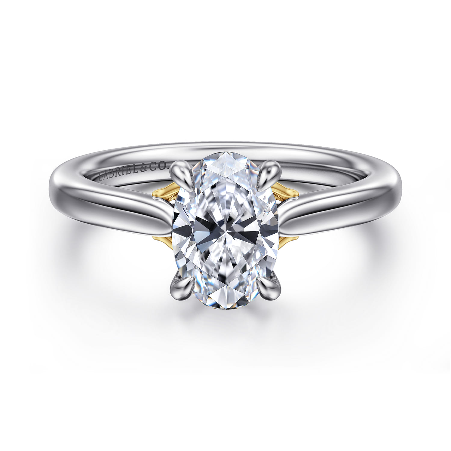 Nelia - 14K White-Rose Gold Oval Lotus Diamond Engagement Ring - Shot 1