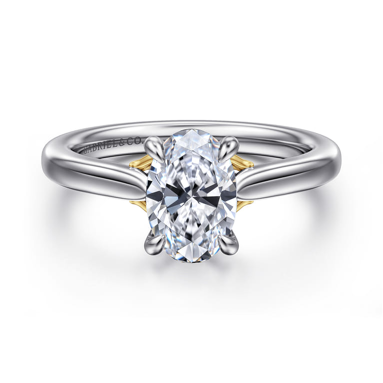 Nelia - 14K White-Rose Gold Oval Lotus Diamond Engagement Ring - Shot 1