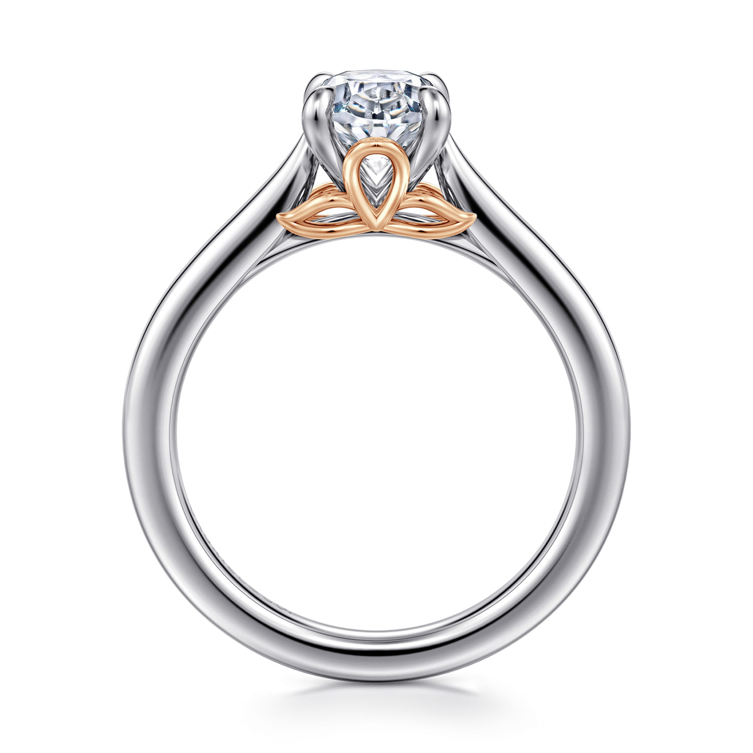 Nelia - 14K White-Rose Gold Oval Lotus Diamond Engagement Ring - Shot 2
