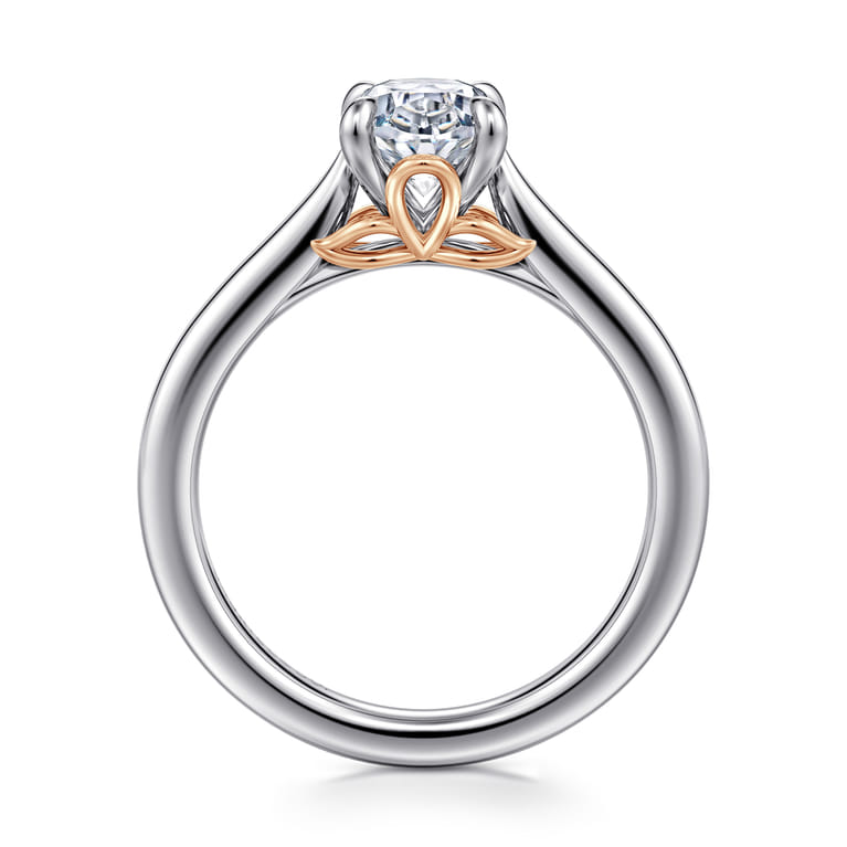 Nelia - 14K White-Rose Gold Oval Lotus Diamond Engagement Ring - Shot 2