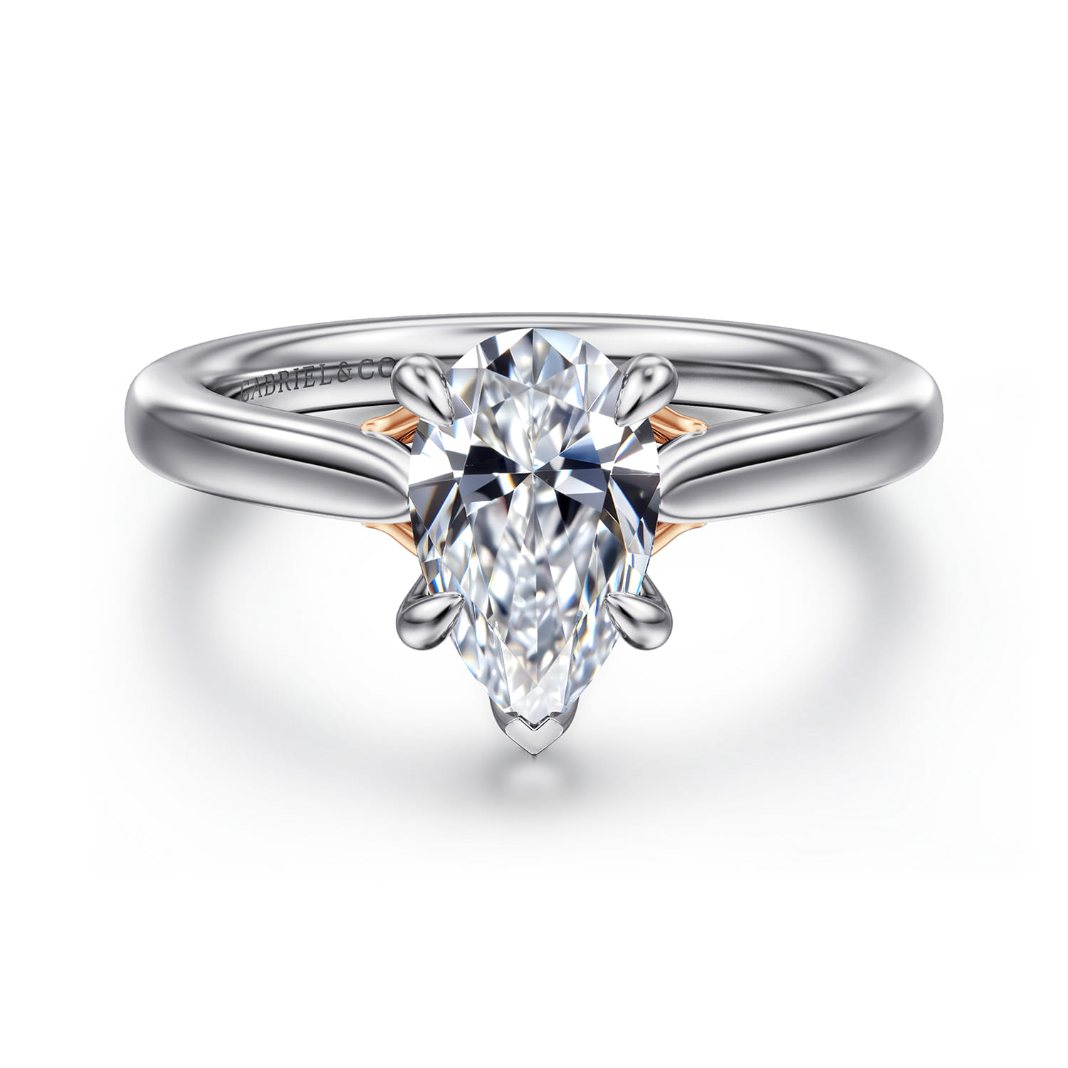 Nelia - 14K White-Rose Gold Pear Shape Lotus Diamond Engagement Ring - Shot 1