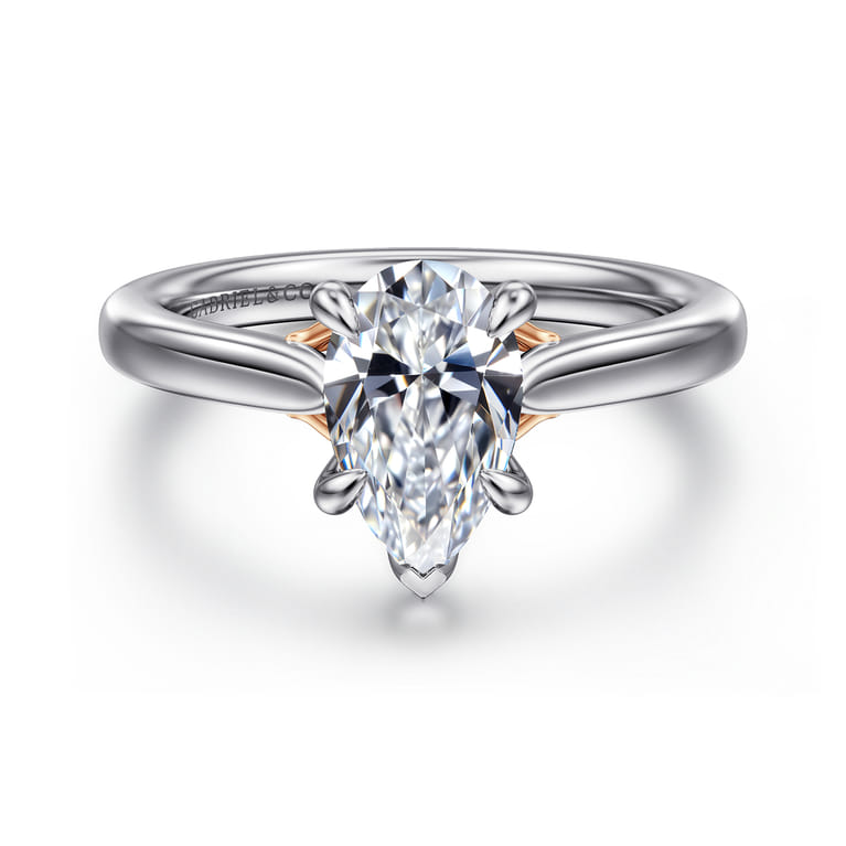 Nelia - 14K White-Rose Gold Pear Shape Lotus Diamond Engagement Ring - Shot 1