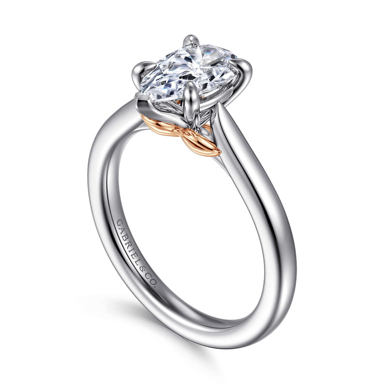 Nelia - 14K White-Rose Gold Pear Shape Lotus Diamond Engagement Ring - Shot 3