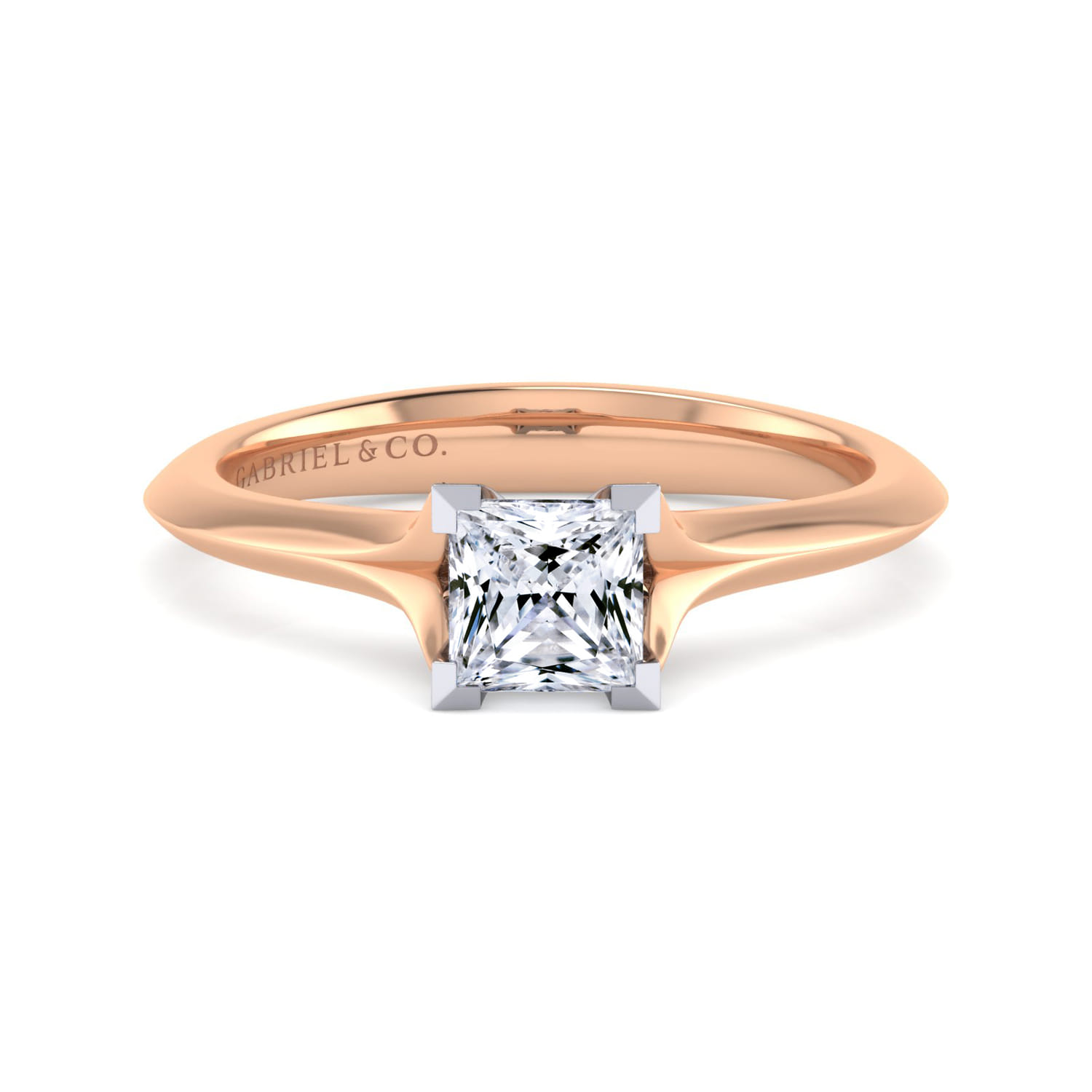 Ellis - 14K White-Rose Gold Princess Cut Diamond Engagement Ring - Shot 1