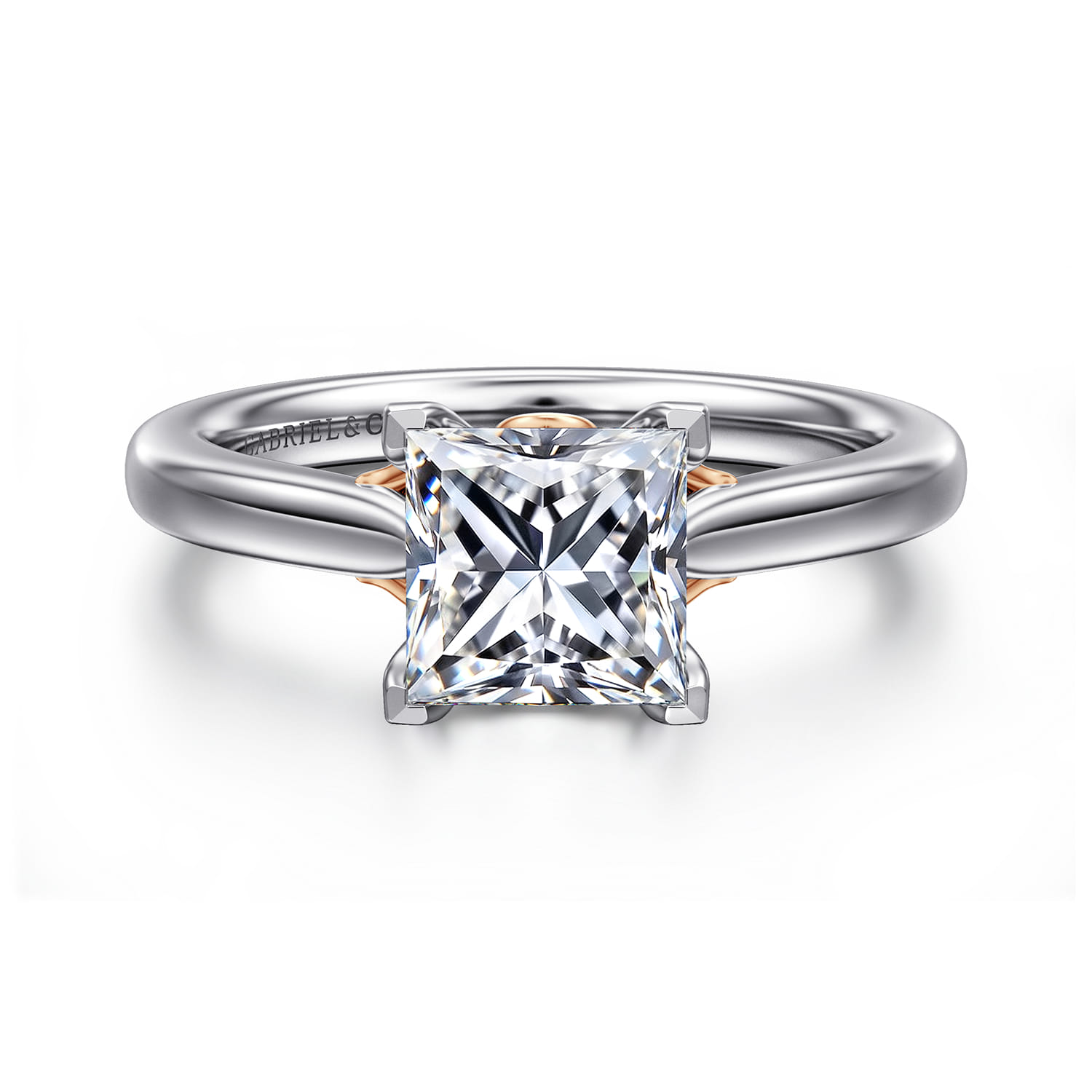 Nelia - 14K White-Rose Gold Princess Cut Lotus Diamond Engagement Ring - Shot 1