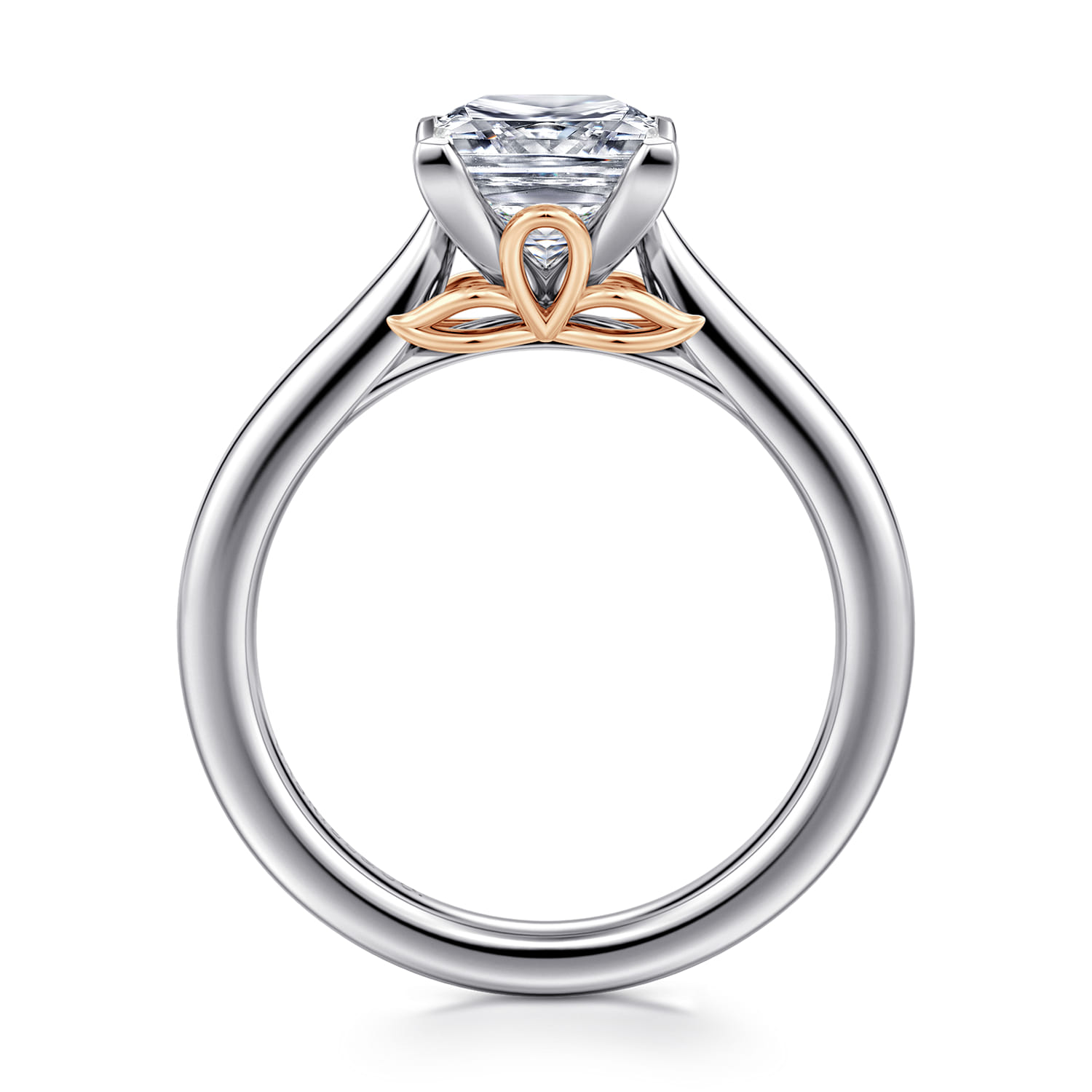 Nelia - 14K White-Rose Gold Princess Cut Lotus Diamond Engagement Ring - Shot 2