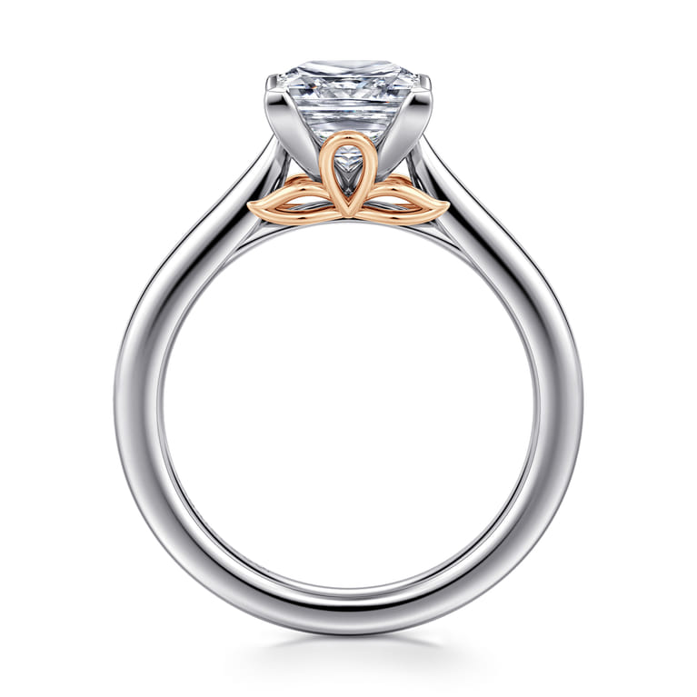 Nelia - 14K White-Rose Gold Princess Cut Lotus Diamond Engagement Ring - Shot 2