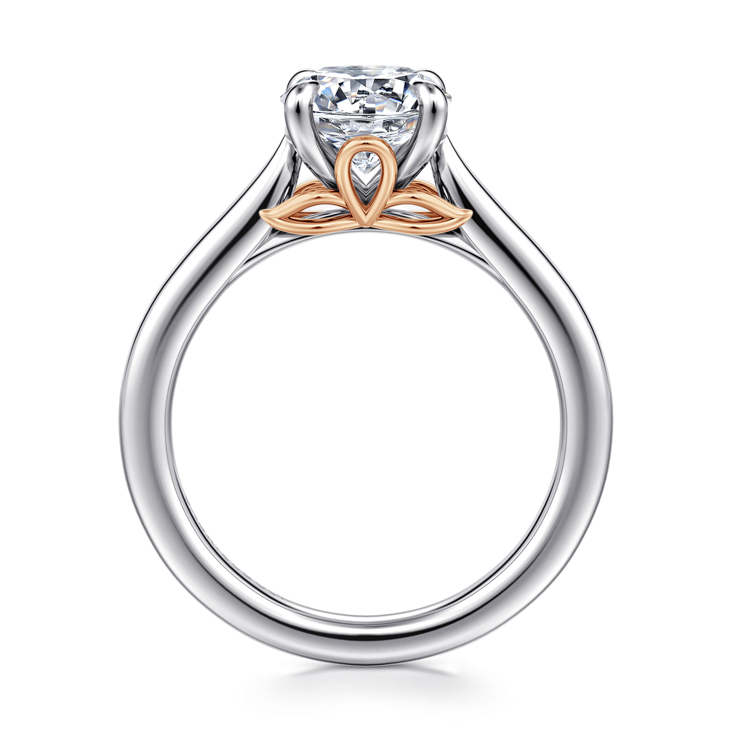 Nelia - 14K White-Rose Gold Round Lotus Diamond Engagement Ring - Shot 2